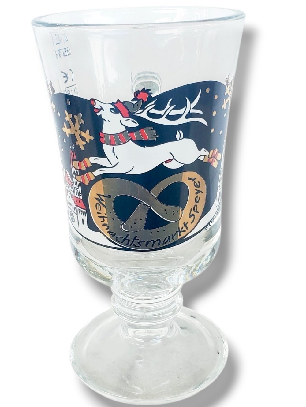 Christmas Market Reindeer Rastal Glass Coffee Footed Mug 8oz Holiday Germany